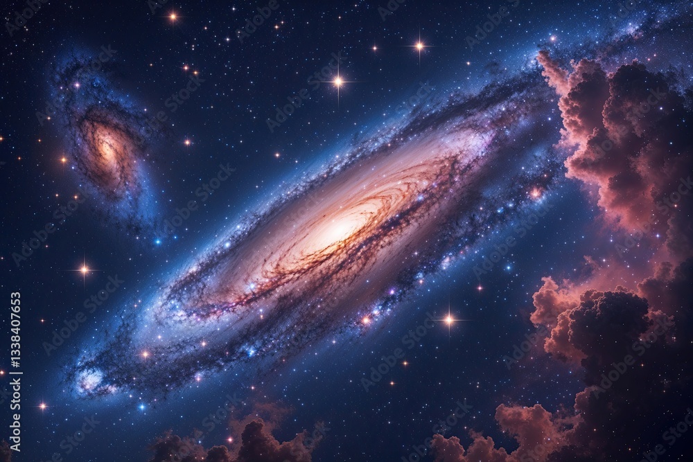 Stunning Night Sky Visualization Featuring Galaxy Nebula and Stars in Space Stunning Night Sky Visualization Featuring Galaxy Nebula and Stars in Space