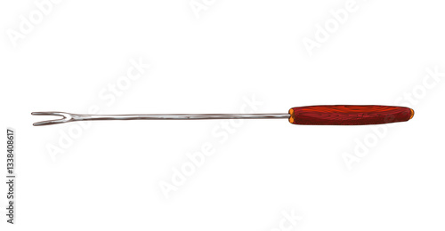 Fondue fork vector illustration, hand drawn watercolor sketch.