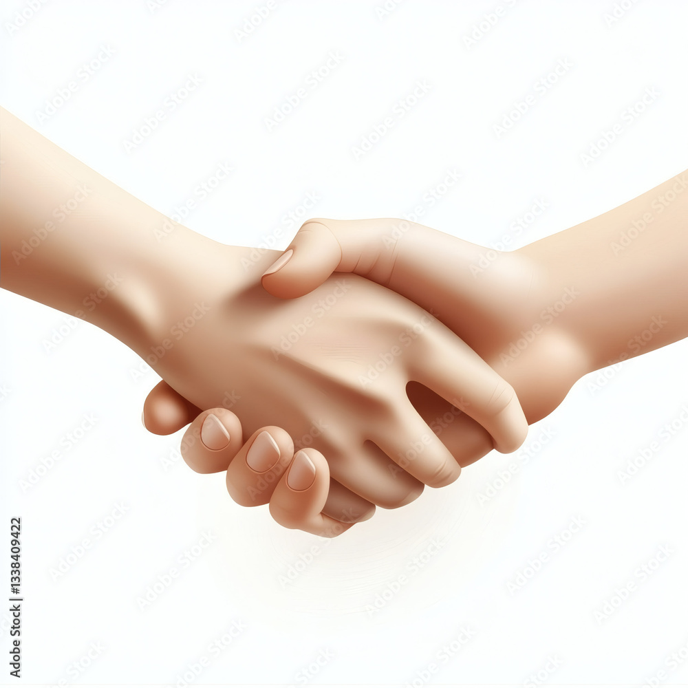 Two hands shaking in agreement against a white background Two hands shaking in agreement against a white background