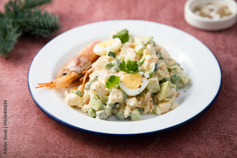 Russian salad with shrimps and avocado Russian salad with shrimps and avocado