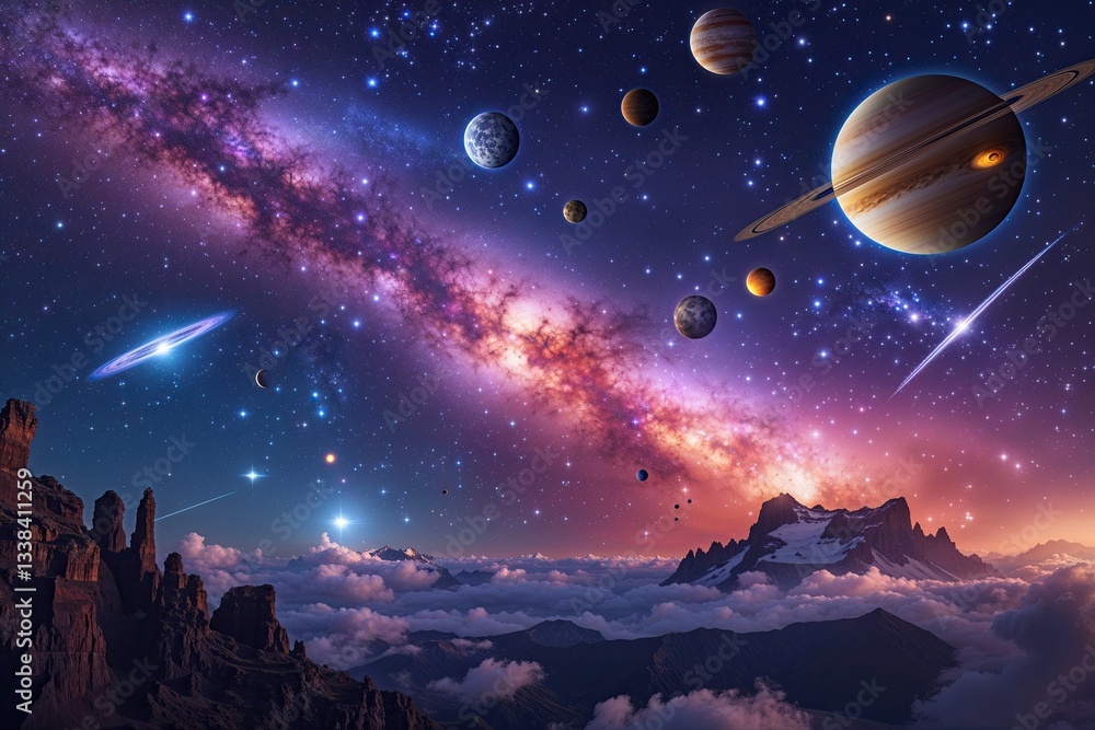Fototapeta premium Dazzling Night Sky Featuring Unique Planets and Stunning Celestial Wonders