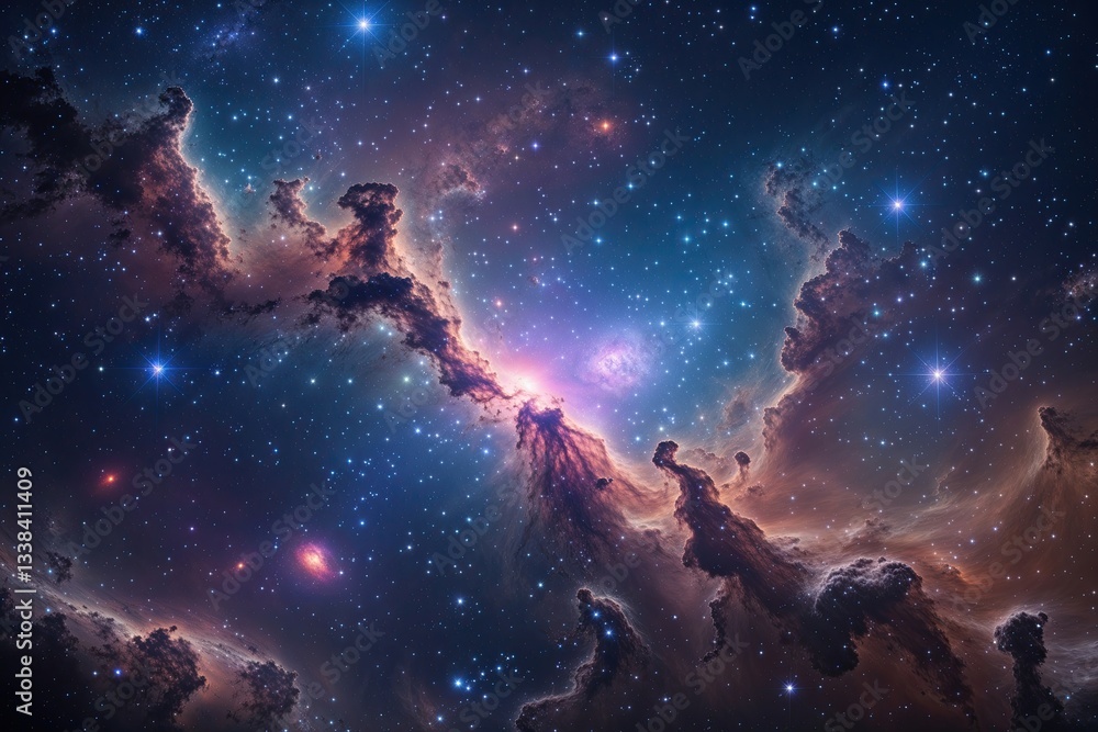 Fototapeta premium Stunning Cosmic Nebula and Star Cluster in a Night Sky Experience