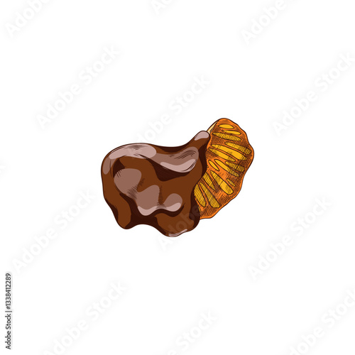 Orange slice with chocolate fondue. Hand drawn watercolor vector illustration.