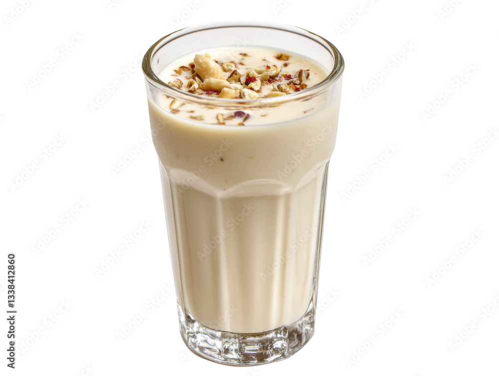 Delicious homemade nut-based drink served in a clear glass on a transparent background, cut out Delicious homemade nut-based drink served in a clear glass on a transparent background, cut out