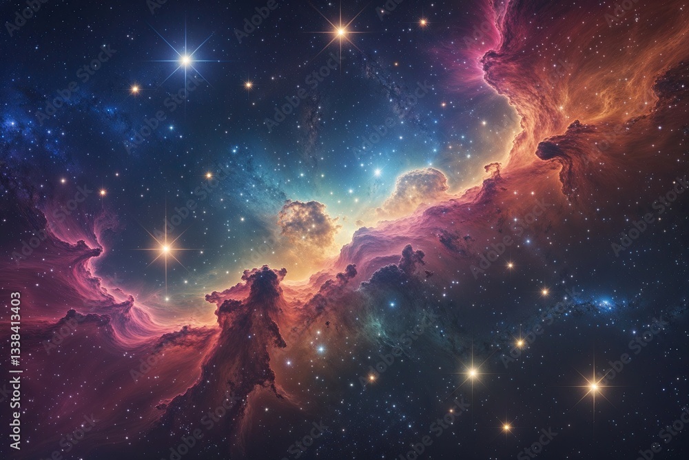 Fototapeta premium Vibrant Cosmic Nebula and Luminous Stars Stunning Realistic Space Background
