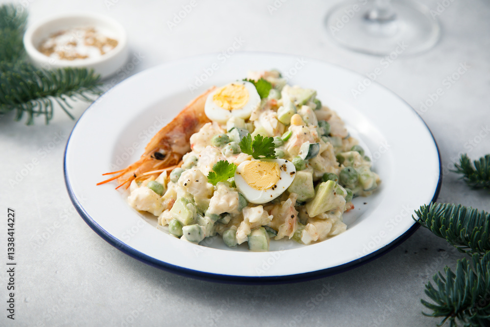 Russian salad with shrimps and avocado Russian salad with shrimps and avocado