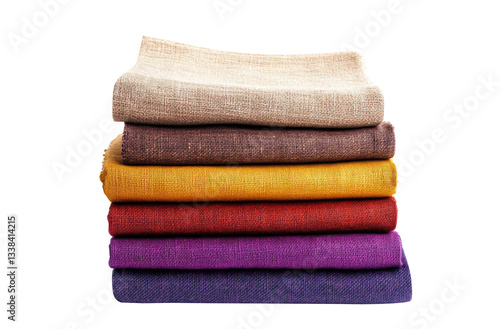 Colorful stack of textured fabric showcasing vibrant hues on a transparent background, cut out