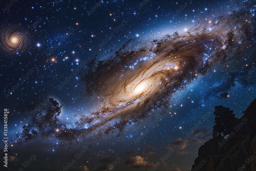 Fototapeta premium Exploring the Hidden Wonders of Celestial Galaxies Under the Night Sky