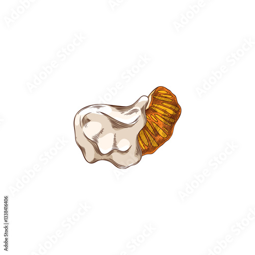 Vector watercolor sketch of orange slice dipped in hot white chocolate.