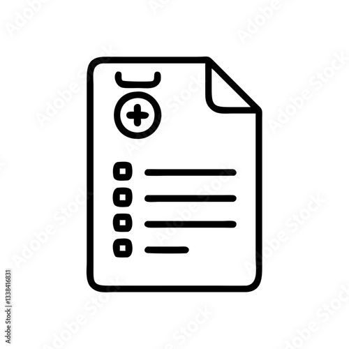 a medical checklist icon, outlining the necessary steps in a patient care plan. The document features a plus sign, list, and lines