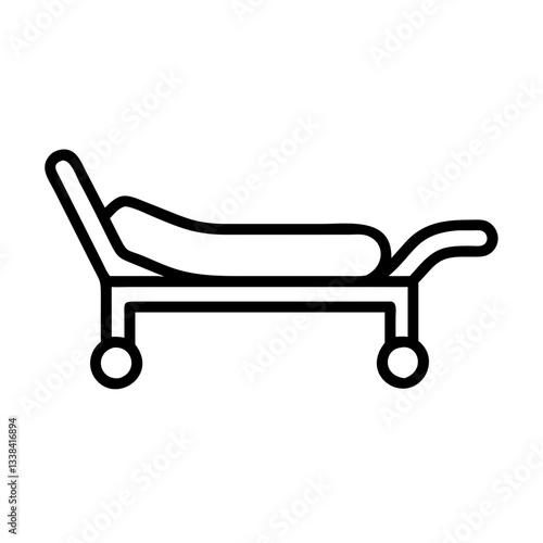 an outline illustration of a medical gurney with a simple design and wheels