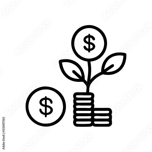 a visual representation of financial growth, with a plant sprouting from a stack of coins and a single coin nearby