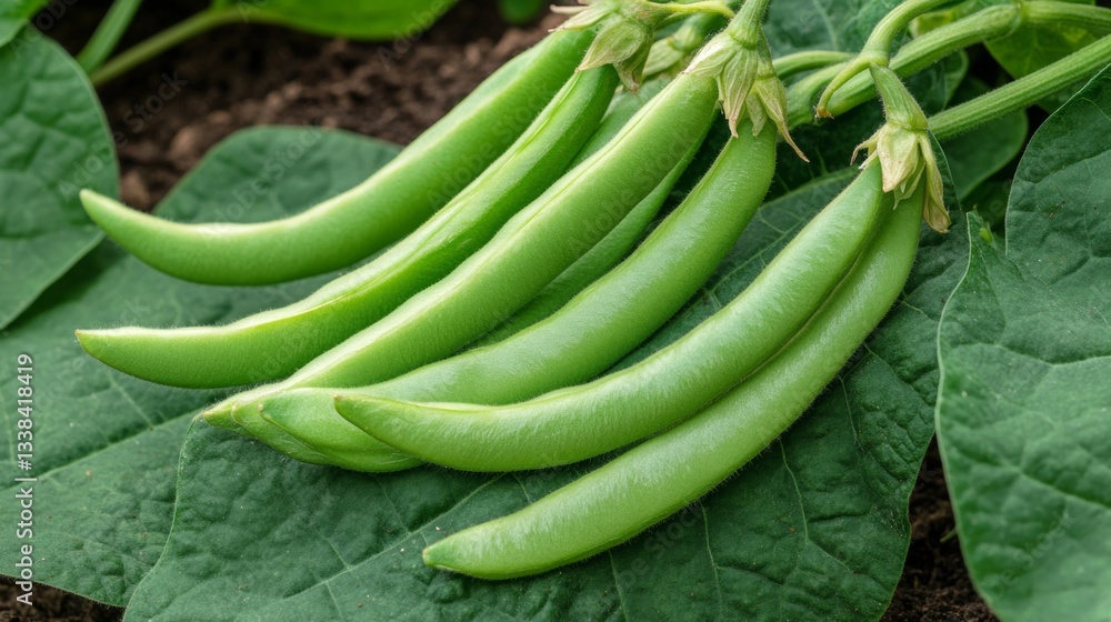 Fresh Green Bean Pods Growing on Vine, Close Up of Organic Produce, Ready for Harvest Fresh Green Bean Pods Growing on Vine, Close Up of Organic Produce, Ready for Harvest