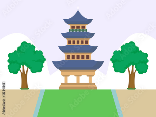 Pagoda Concept Illustration Stylish and Beautiful
