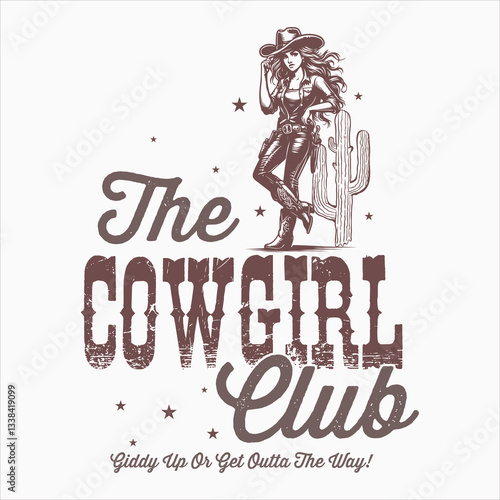 The Cowgirl Club  Vintage Western Cow Girl T-shirt Design