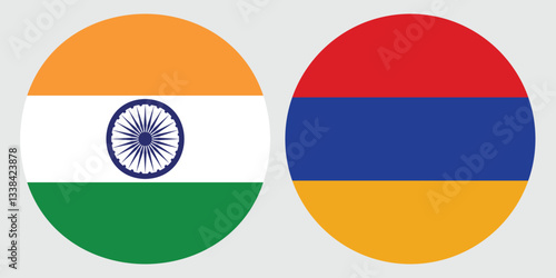 National circular flag of India and Armenia with a grey background