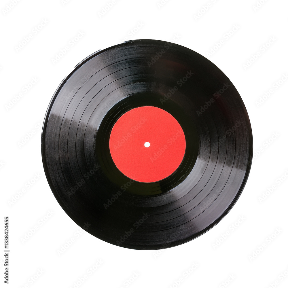Fototapeta premium Classic Vinyl Record with Red Label on White Background