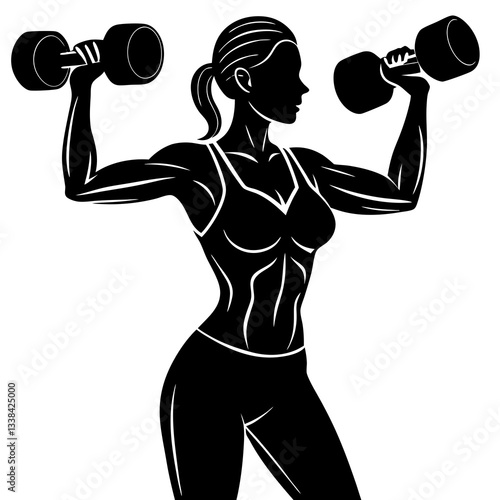 Silhouette of a woman performing a workout with dumbbells, symbolizing strength, fitness, and determination