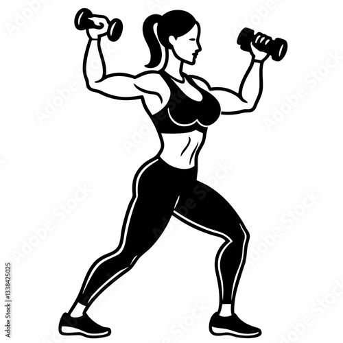Silhouette of a woman performing a workout with dumbbells, symbolizing strength, fitness, and determination