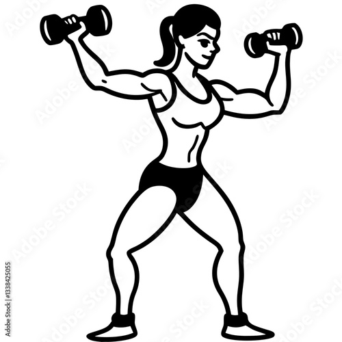 Silhouette of a woman performing a workout with dumbbells, symbolizing strength, fitness, and determination