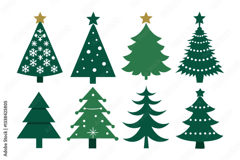 A collection of elegant Christmas tree silhouettes, featuring various shapes and styles, isolated on a clean white background
A collection of elegant Christmas tree silhouettes, featuring various shapes and styles, isolated on a clean white background