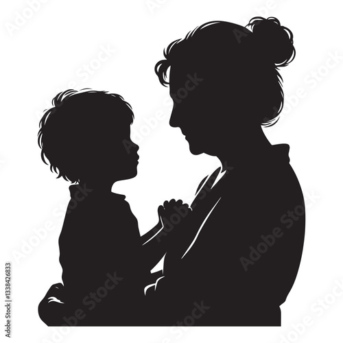 Grandmother and son silhouette vector white background