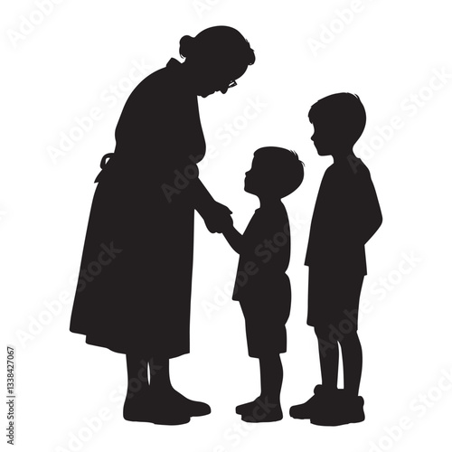 Grandmother and son silhouette vector white background