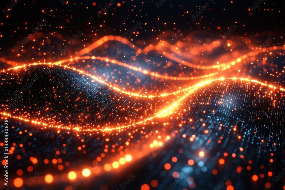 Vibrant digital landscape with glowing particles creates a mesmerizing flow of light and color Vibrant digital landscape with glowing particles creates a mesmerizing flow of light and color