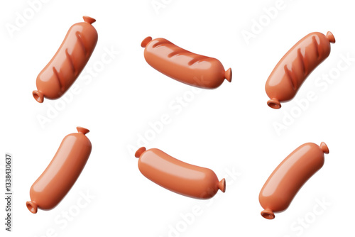 3d illustration of grilled and raw sausages set on isolated background.