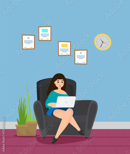 Waiting room for patients in the office. Flat vector.