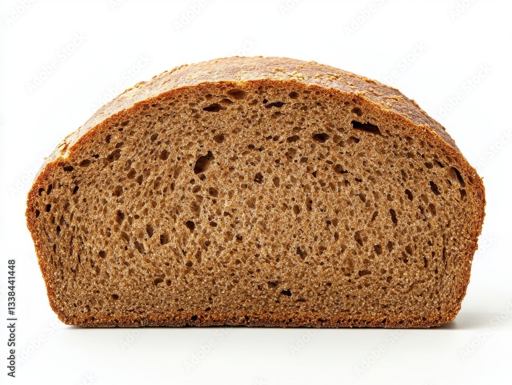 Rustic Rye Bread Loaf Displaying Delicious Interior Texture on White Backdrop in Studio Lighting Rustic Rye Bread Loaf Displaying Delicious Interior Texture on White Backdrop in Studio Lighting