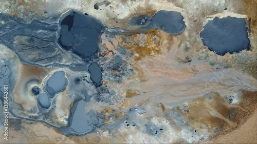 aerial footage of colourful hverir geothermal springs in iceland
