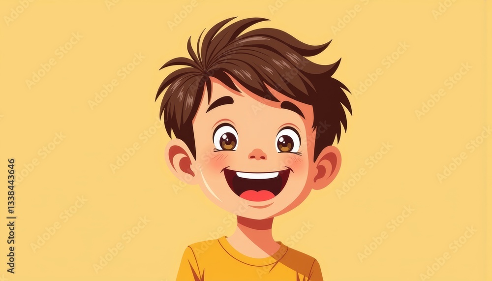 Cheerful boy smiling in art style, happiness illustration Cheerful boy smiling in art style, happiness illustration