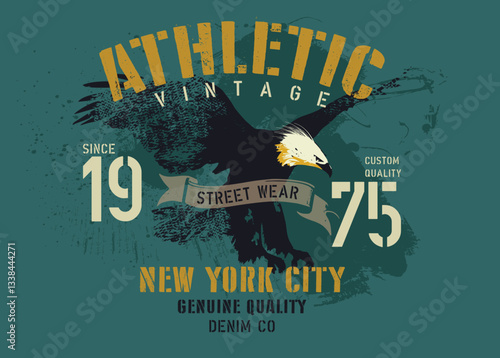 Denim eagles varsity typography for graphic t- shirt,eagle varsity illustration, Urban typography hipster street art, T- shirt graphics print vector eagle illustration design. Urban typography slogan 