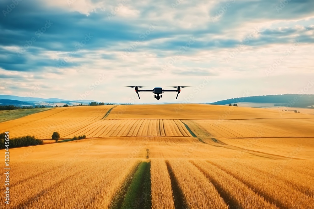 Obraz premium Drone flying over a lush yellow agricultural field during bright daylight in a rural landscape 