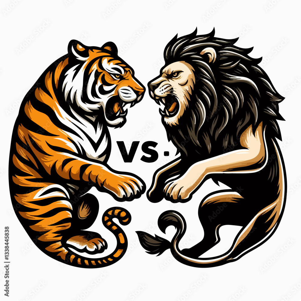 Obraz premium tiger and lion vector illustration