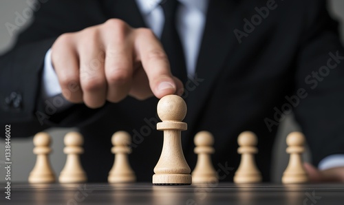 Wallpaper Mural Hand moves chess pawn, strategy. Black suit person. Focus on chess piece. Pawns in a row Torontodigital.ca