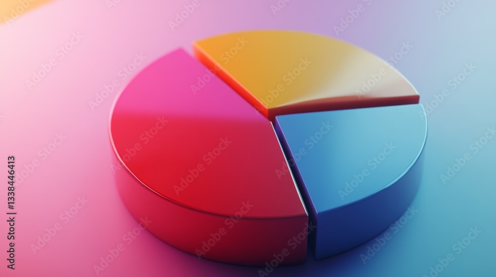 Obraz premium A colorful D pie chart with slices that appear to pop out, set against a contrasting background, showcasing data segments in a visually engaging way.
