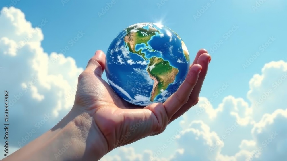 round earth in a man's hand against the sky round earth in a man's hand against the sky