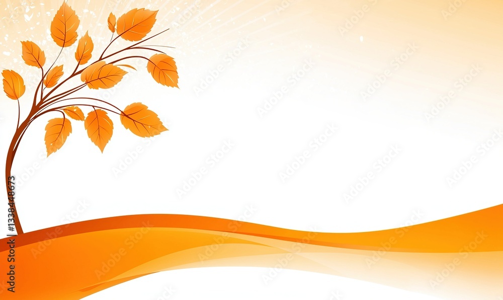 Illustration with autumn leaves, gradient background and curved wave. Nature-inspired design. Perfect for seasonal themes Illustration with autumn leaves, gradient background and curved wave. Nature-inspired design. Perfect for seasonal themes