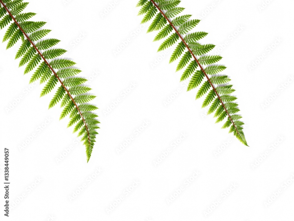 Two Fern Fronds on White Background - Nature Border Design Two Fern Fronds on White Background - Nature Border Design