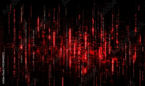 Wallpaper Mural Intense red, digital streams cascade down a black backdrop, evoking a matrix-like code effect Torontodigital.ca