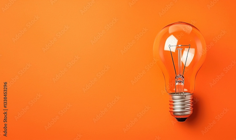 Lightbulb on orange background. The bulb is clear and illuminates the whole scene from the right Lightbulb on orange background. The bulb is clear and illuminates the whole scene from the right