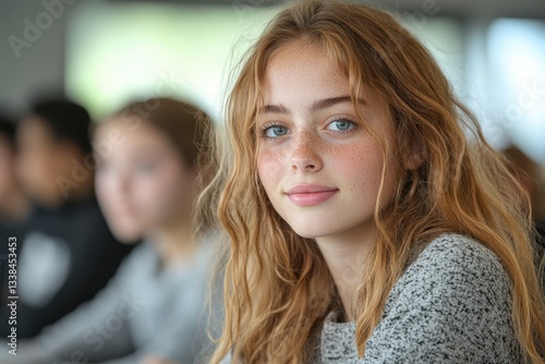 Wallpaper Mural Young student with bright eyes engaged in learning during classroom session at a modern school environment Torontodigital.ca