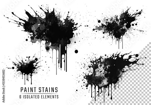 6 Isolated Paint Splash Brushes On Transparent Background