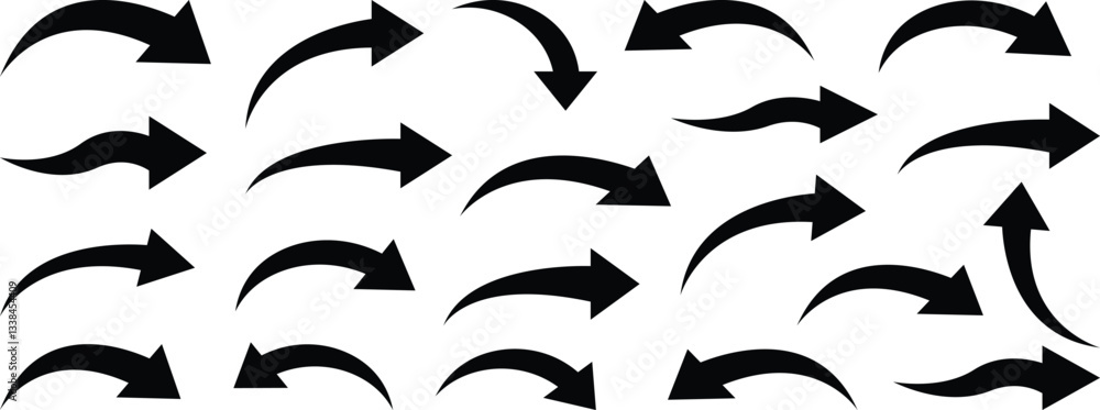 Curved arrow. Simple wavy line curved arrow isolated Curved arrow. Simple wavy line curved arrow isolated