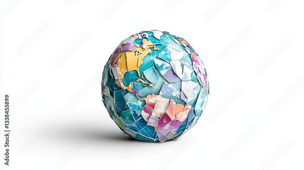 Colorful Fragmented Earth Globe 3D Render Sustainability Environment Colorful Fragmented Earth Globe 3D Render Sustainability Environment