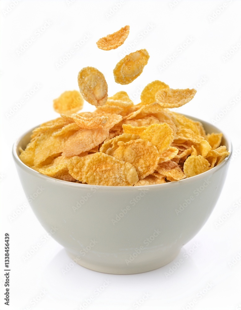 Crunchy Corn Flakes in Bowl with White Background Crunchy Corn Flakes in Bowl with White Background