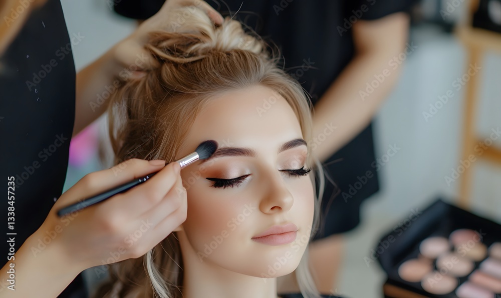 Fototapeta premium a beautiful girl in a beauty salon getting makeup done, Generative AI