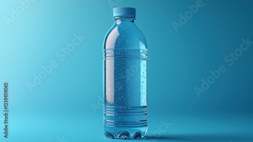 Obraz na płótnie Clear Plastic PET water bottle, minimalistic design, clear bottle texture, placed on blue background, water bottle mockup w salonie